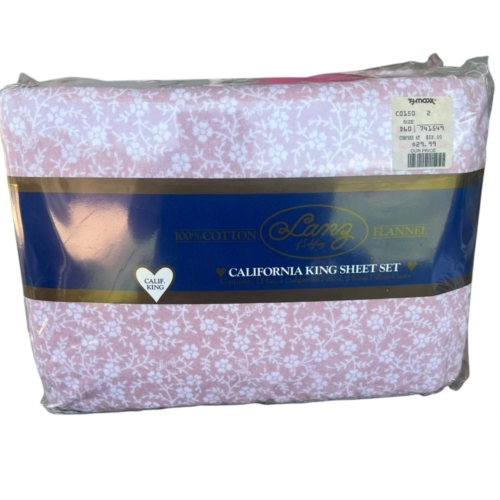 Y2K Lanz of Salzburg California King Flannel Sheet Set Pink Floral NEW Portugal